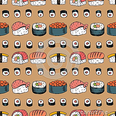 Sushi seamless pattern Vector Illustration