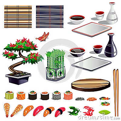 Sushi set of design elements Vector Illustration
