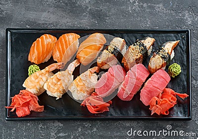 Sushi Set gunkan, nigiri and rolls Stock Photo