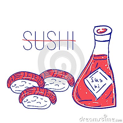 Sushi set hand drawn sketch style Vector Illustration