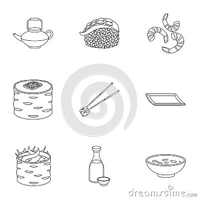 Sushi set icons in outline style. Big collection of sushi vector symbol stock illustration Vector Illustration