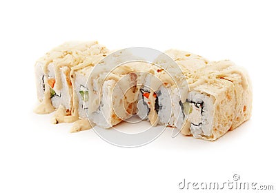 Sushi set with pancakes, cheese and vegetables Stock Photo