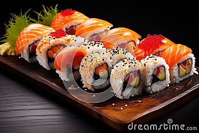 Sushi Set, Susi Rolls Lunch, Nori Maki, Nigiri Sushi Roll Stock Photo