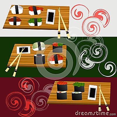 Sushi set, sea food , maki and rolls japanes Vector Illustration