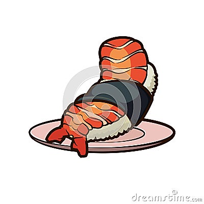 Sushi with shrimps on a plate Vector Illustration