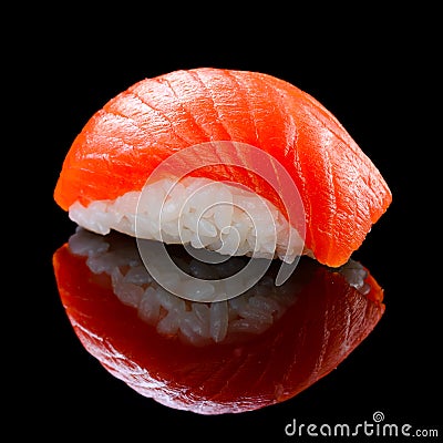 Sushi Syake with salmon on a black background Stock Photo