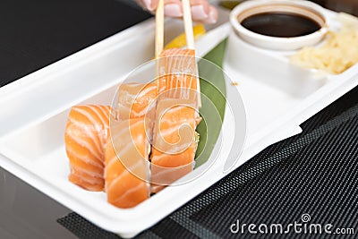 Sushi is on the table. Japanese delicious cuisine Stock Photo