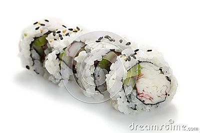 Sushi uramaki, inside out, california roll Stock Photo