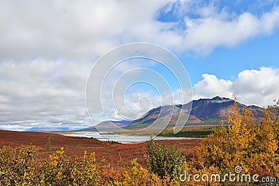 Susitna River and mountains along Denali Hwy, Alaska Stock Photo