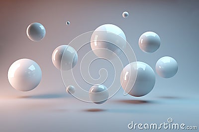 Suspended balls on a white background. 3D image rendering Stock Photo