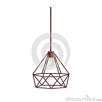 Suspended ceiling lamp. Electric pendant light design with metal wired shade. Hanging chandelier in contemporary style Vector Illustration