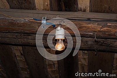 Suspended lamp in a vintage attic Stock Photo