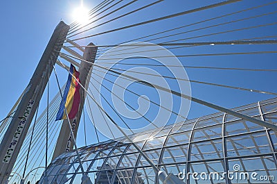 Suspension bridge, Bucharest Editorial Stock Photo