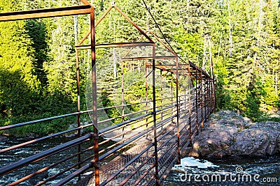Suspension Bridge over the Baptism River Stock Photo
