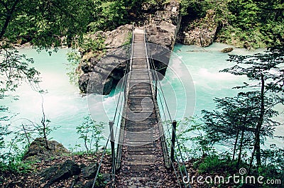 Suspension bridge over Soca river, popular outdoor destination, Soca Valley, Slovenia, Europe Stock Photo