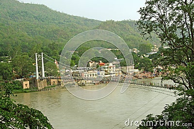 Suspension bridge on river ganga, rishikesh Stock Photo