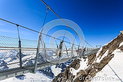 Suspension bridge on Titlis Mountain. Stock Photo