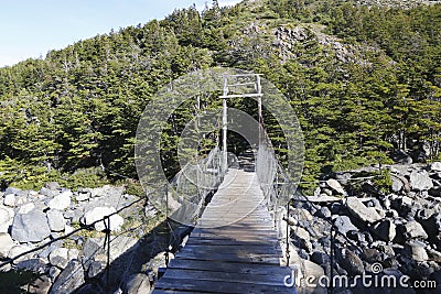 Suspension bridge in Torres del Paine National Park, Patagonia, Chile Stock Photo