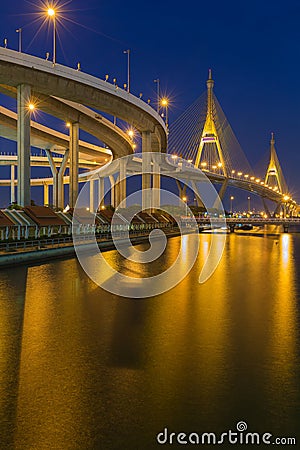 Suspension bridged with reflection Stock Photo