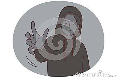 Suspicious man in hood involved in anonymous crime Vector Illustration