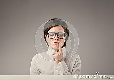 Suspicious woman, contemplating, problem-solving Stock Photo