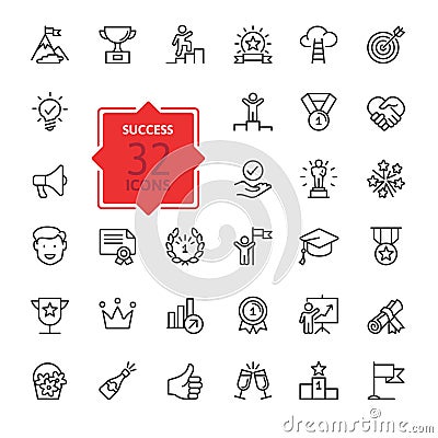 Sussess, awards, achievment elements - minimal thin line web icon set. Outline icons collection Vector Illustration