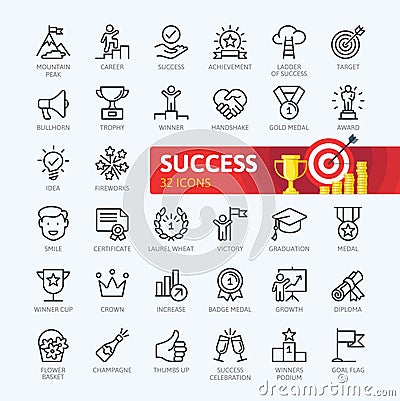 Sussess, awards, achievment elements - minimal thin line web icon set. Outline icons collection Vector Illustration