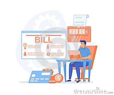 Sustainability, Energy efficiency in household and industry. Person checks heating meter and calculates household utility bill Vector Illustration
