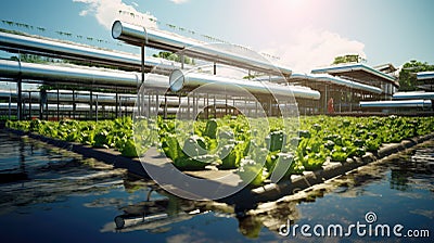 sustainable aquaponics farm Cartoon Illustration