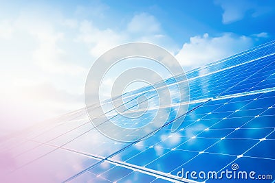 Sustainable background of cell panels on clear blue sky Stock Photo