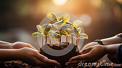 Sustainable Eco-Awareness. Green Hands Nurturing Growth by Planting Environmental Seeds Stock Photo