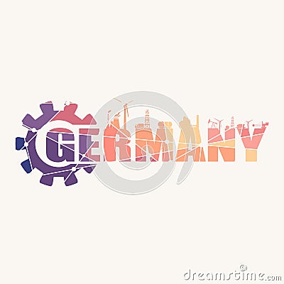 Gear with energy and power industrial icons and Germany country name. Vector Illustration