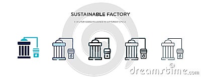 Sustainable factory icon in different style vector illustration. two colored and black sustainable factory vector icons designed Vector Illustration