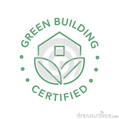 Sustainable green building, certified vector icon badge Vector Illustration