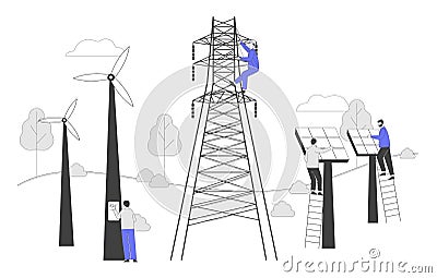 Sustainable Green Energy Development, Environmental and Ecology Protection Concept. New Technologies Integration Vector Illustration