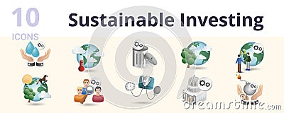 Sustainable investing set. Creative icons: water efficiency, climate stability, waste management, natural resource Vector Illustration