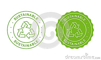 Sustainable Stamp Set. Green Label For Sustainable Natural Energy. Environmental Stickers. Arrow Sustainable Icon. Zero Vector Illustration