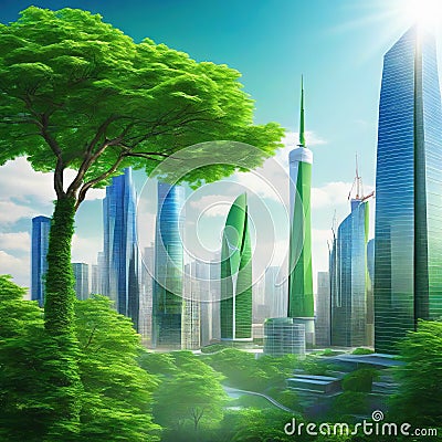 Sustainable urban city landscape Cartoon Illustration