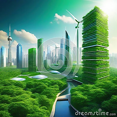 Sustainable urban city landscape Cartoon Illustration