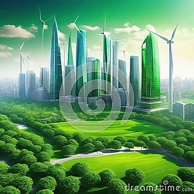 Sustainable urban city landscape Cartoon Illustration