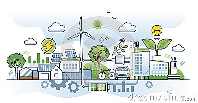 Sustainable urban community with green distributed energy outline concept Vector Illustration