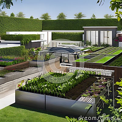 208 A sustainable urban farm with vertical gardens, aquaponics systems, and community workshops, promoting urban agriculture and Stock Photo