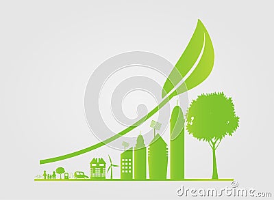 Sustainable Urban Growth in the City,Ecology.Green cities help the world with eco-friendly concept ideas, vector illustration Vector Illustration