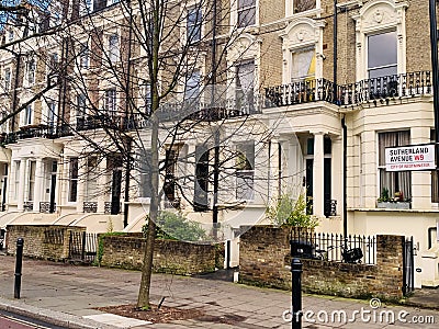 Sutherland Avenue is a grand double width street, running through the heart of Maida Vale, London Editorial Stock Photo