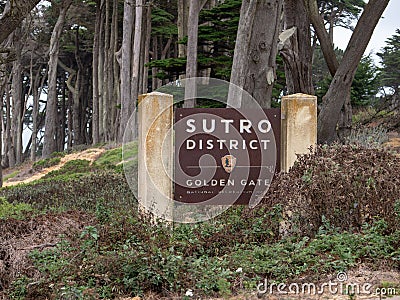 Sutro District entrance sign at Golden Gate National Recreational Area park Editorial Stock Photo