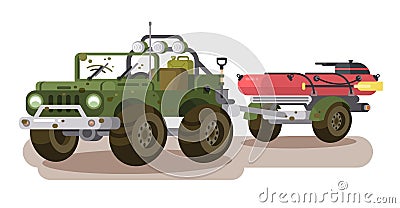 SUV car with trailer boat Vector Illustration