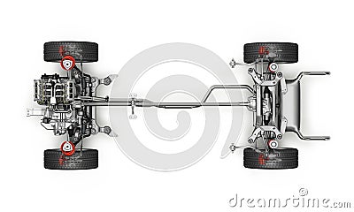 SUV Car Under carriage technical 3 D rendering. Top view. Stock Photo