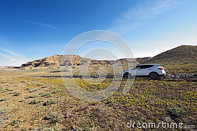SUV in Desert Stock Photo
