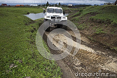 SUV with huge wheels Stock Photo