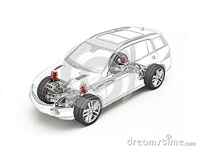 Suv technical drawing showing undercarriage. Stock Photo